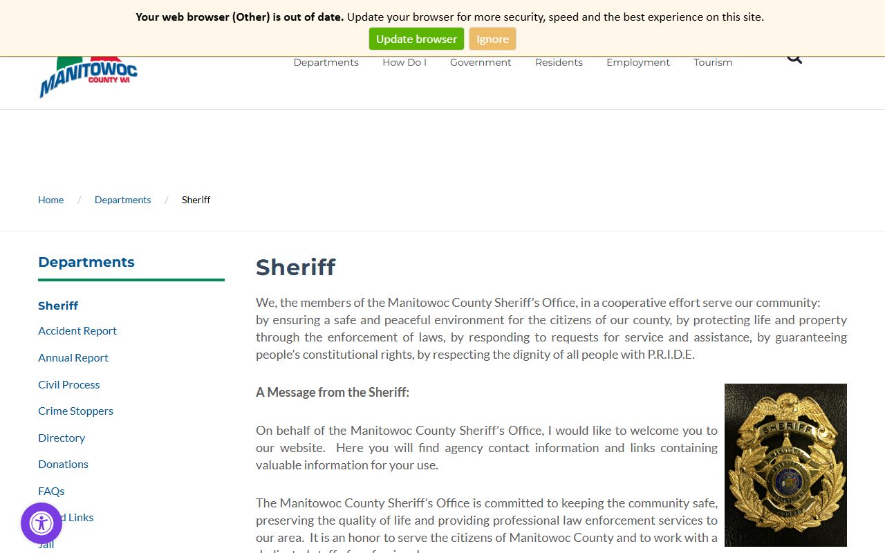 Manitowoc County sex offenders sheriff office page