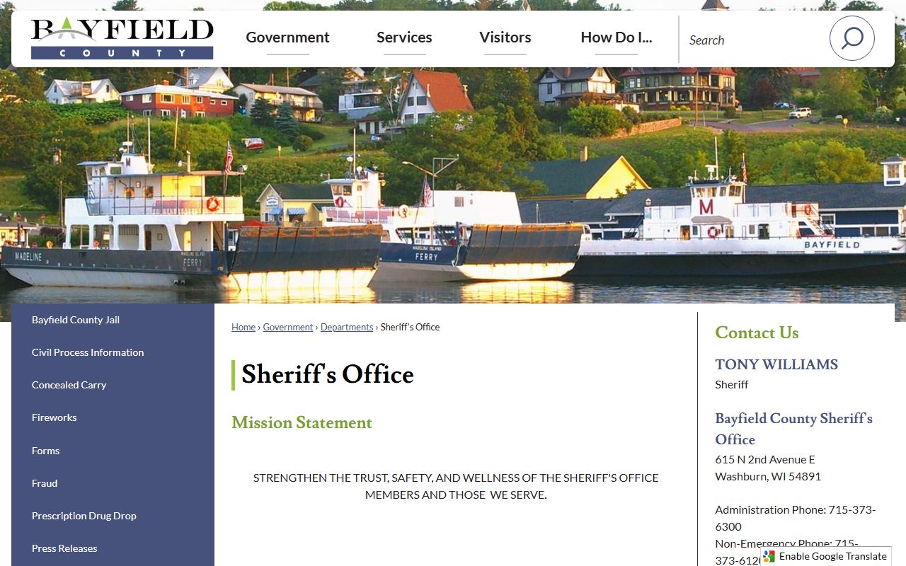 Bayfield County sex offenders sheriff office page
