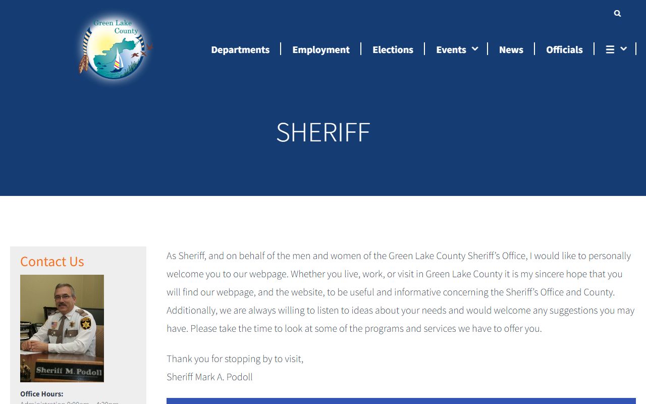 Green Lake County sex offenders sheriff records page