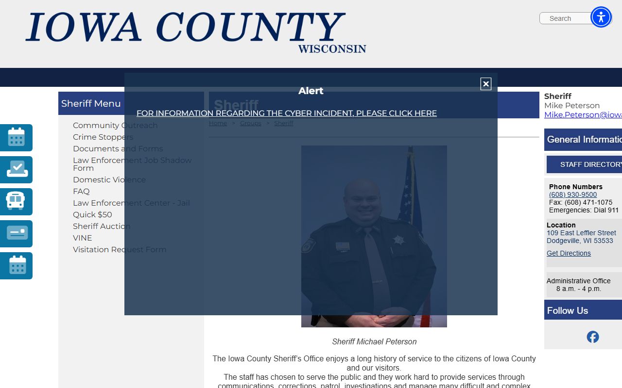 Iowa County sex offenders sheriff records page