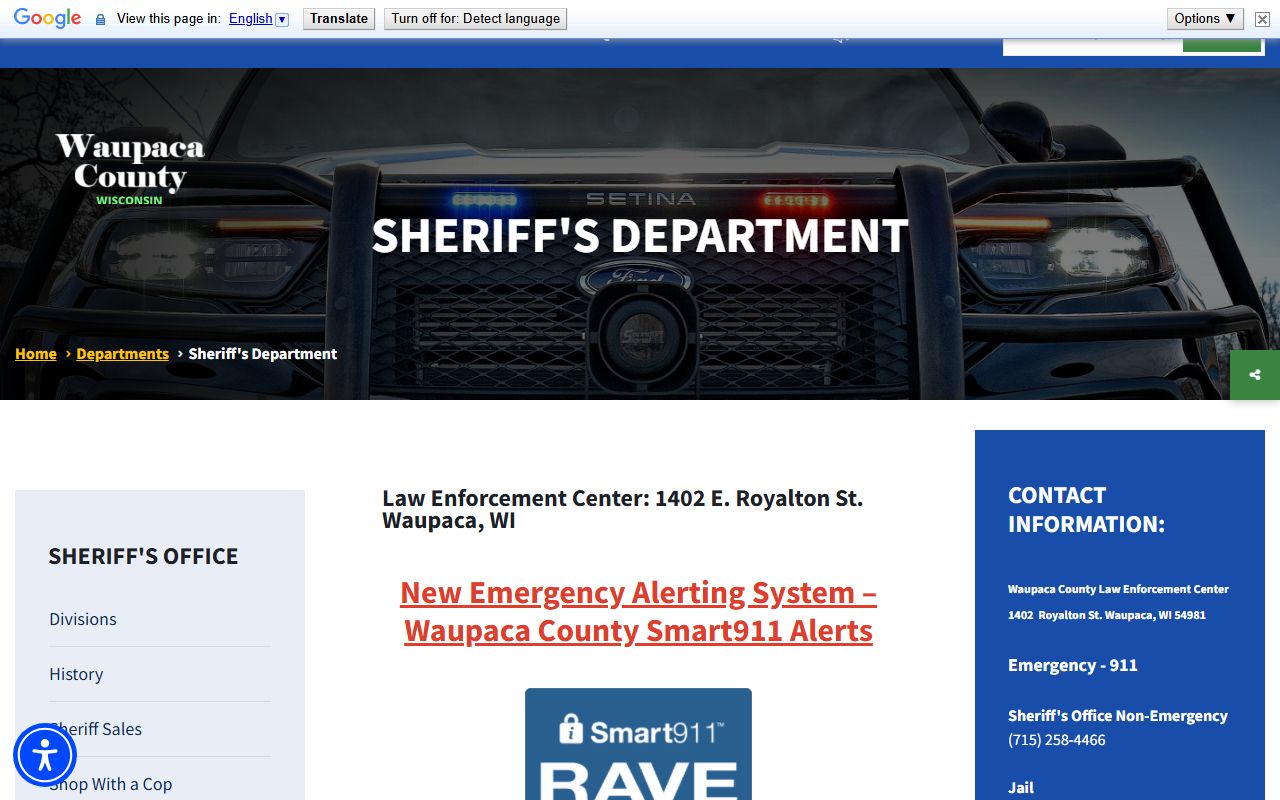 Waupaca County sex offenders sheriff department page