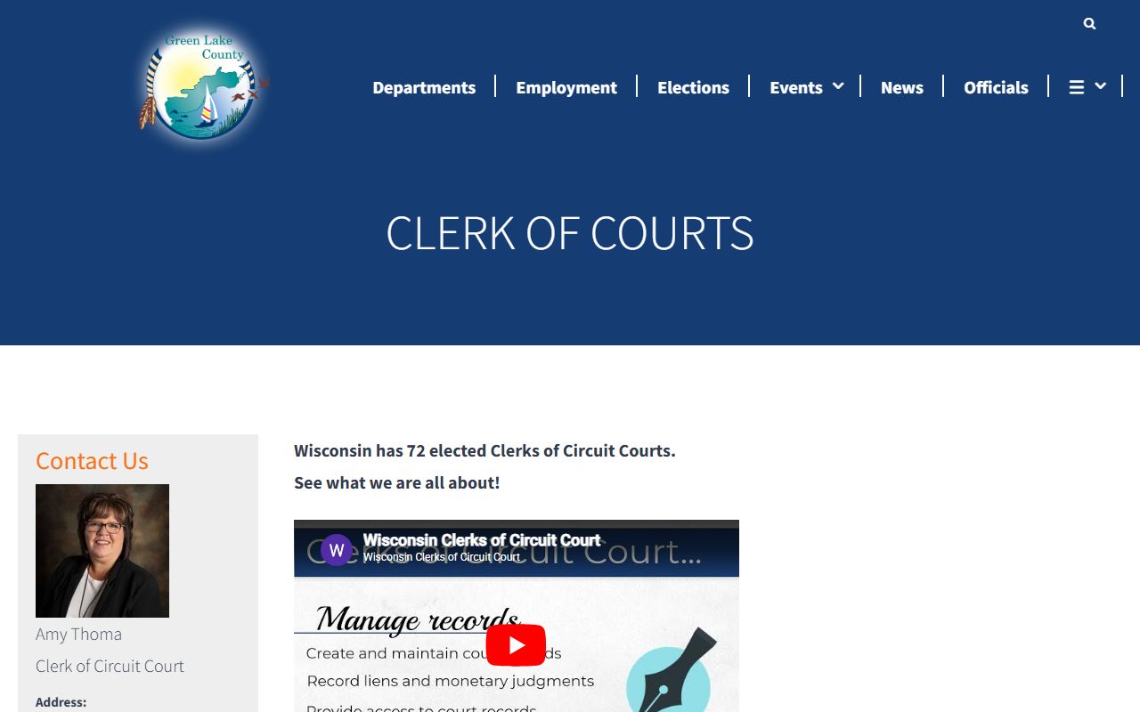 Green Lake County sex offenders clerk of courts page