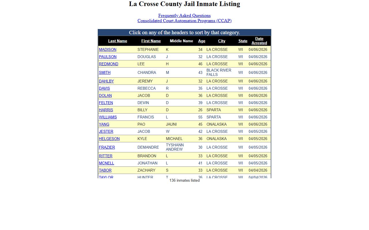 La Crosse sex offenders county inmate locator