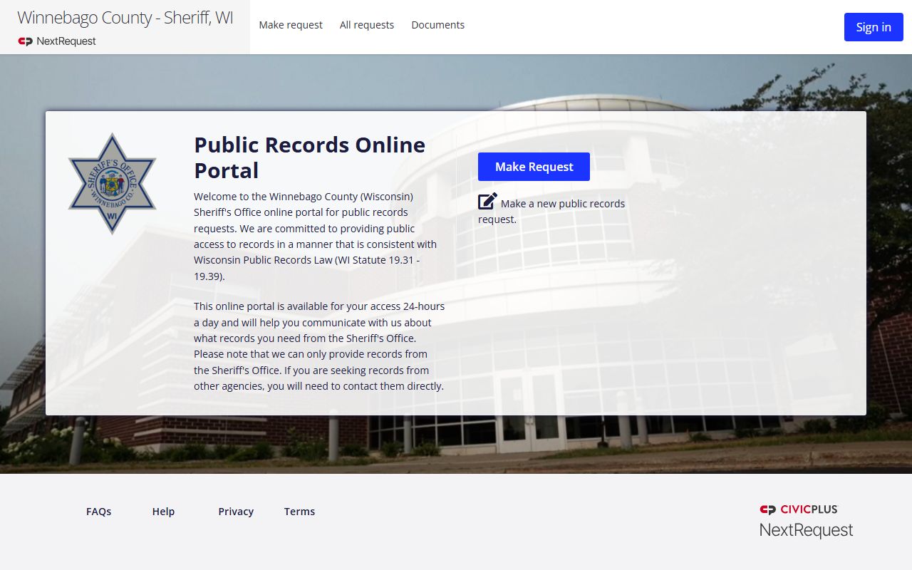 Winnebago County sex offenders records request portal