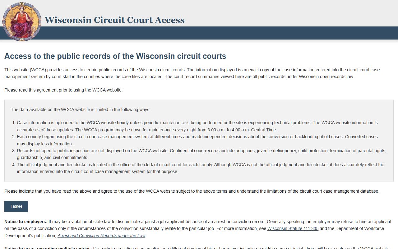 Wisconsin sex offenders CCAP search page